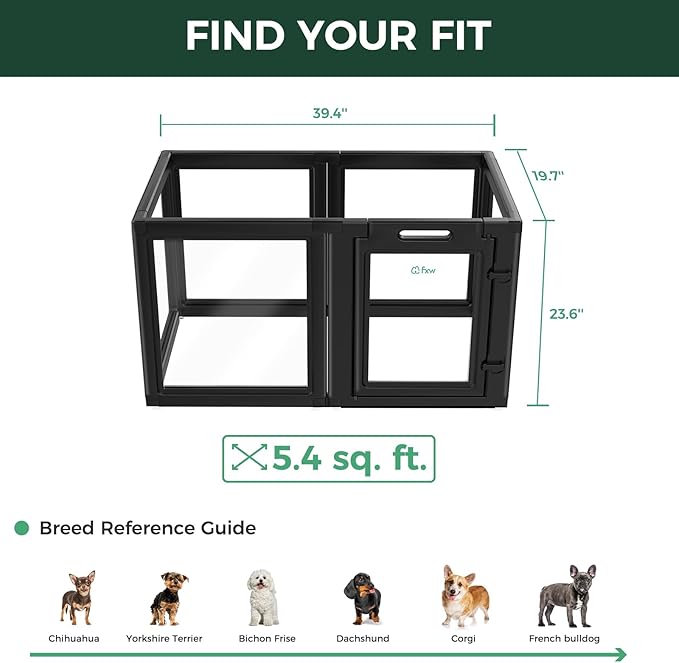 FXW AuraSpace Acrylic Indoor Unleashed Dog Playpen for Puppies and Small Dogs, 24 Inch, 6 Panels, Black