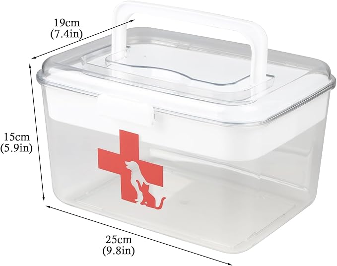 2 Layers Dog First Aid Kit box,Large First Aid Kit Bin,Medic Box for Dog Cat,Empty First Aid Box,Medicine Organizer with Built in Handle,Family or Dog Travel Camping Emergency Tool Set