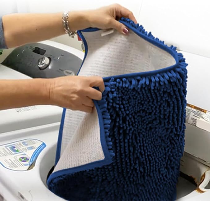 Muddy Mat® AS-SEEN-ON-TV Highly Absorbent Microfiber Dog Door Mat and Pet Rug, Non Slip Thick Washable Area and Bath Mat Soft Chenille for Kitchen Bathroom Bedroom and Indoor - Navy Blue XXXL 72"X48"