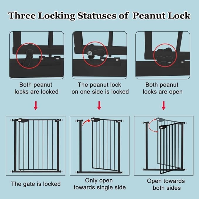 WAOWAO Triple Lock 49.21-66.54" Baby Gate Extra Wide Pressure Mounted Walk Through Swing Auto Close Safety Black Metal Dog Pet Puppy for Stairs,Doorways,Kitchen