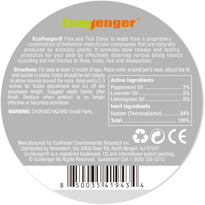 EcoVenger Flea & Tick Collar Repellent 2-Pack White, Fits Both Dogs & Cats, Built-in Pant-Based Formula Strong Repellency Slow Release, Lasting Deterrence and Protection, Pleasant Aroma, Waterproof