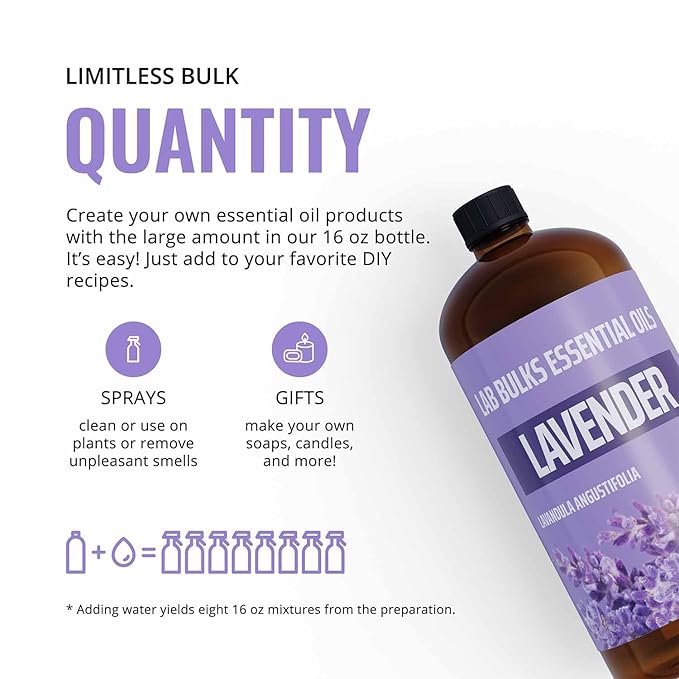 Lavender Essential Oil 16 oz Bottle for Diffusers, Candles, & Home – Aromatherapy Oil 1 Pack