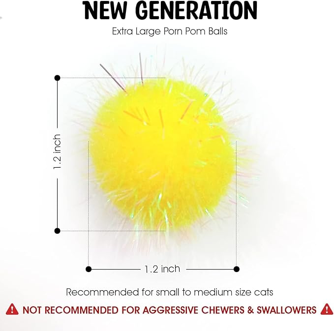20 Pieces Mix Sizes Sparkle Pom Pom Balls for Cat - Interactive Glitter Balls, Multicolor, Best as Kitten Play Toys.