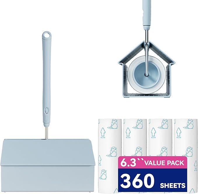 Extra Sticky Large Surface Lint Roller, 6.3'' Giant Lint Roller for Pet Hair, 360 Sheets/ 4 Refills, Long Handle Lint Remover for Clothes, Furniture (1 Roller + 360 Sheets)