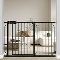 Fairy Baby Walk Through Baby Gate 43.5-48 Inch Wide, Pressure Mounted Safety Gate with Door No Drill, Black Tension Metal Gate for Dog and Toddler