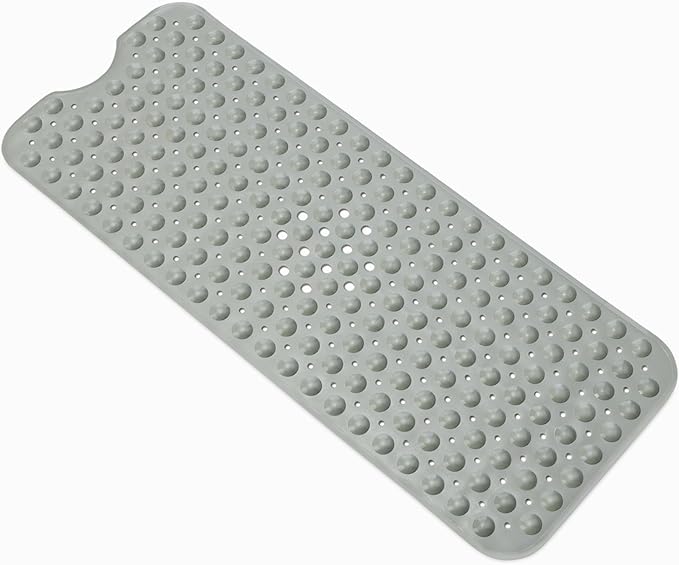 Amazon Basics Non-Slip Bath Mat with Suction Cups for Tub and Shower, 40" x 16", Grey