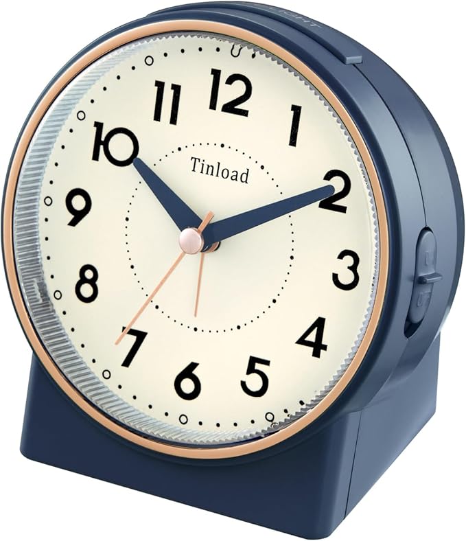 4.3" Retro Analog Alarm Clock, Vintage Decor, No Ticking Silent, Easy to Set, Gradual Rise Alarm, On/Off Switch on Side, Gentle Wake, Snooze, Lighted on Demand, Battery Operated, Retro Blue
