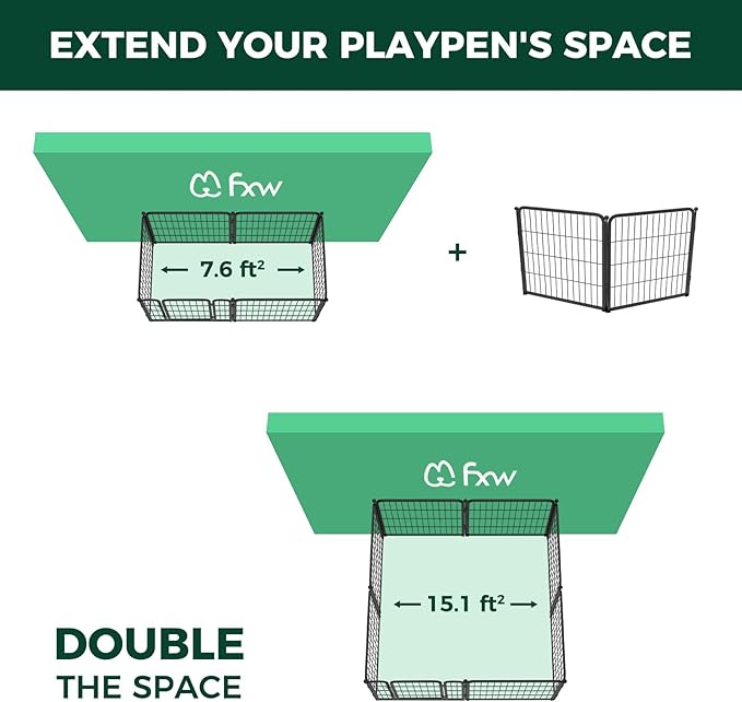 FXW Homeplus Unleashed Indoor Dog Playpen - Stress-Free and Safe Play, Heavy Duty 24 Inch 2 Wire Panels Dog Pen for Puppy and Small Dogs, Black│Patented