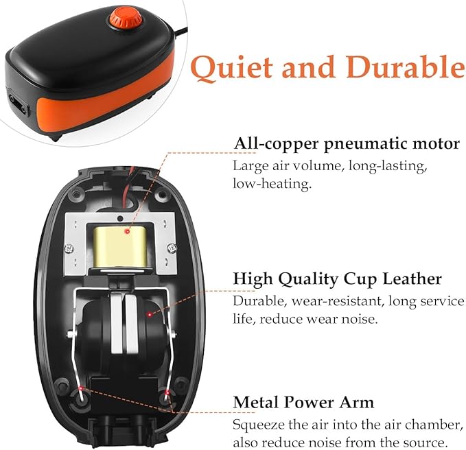 FEDOUR 4W/5W/8W Aquarium Corded Electric Air Pump, 96GPH/160GPH/256GPH Dual Outlets 4 Outlets Oxygen Pump, Ultra Quiet Aquarium Bubbler for up to 300 Gallon Fish and Turtle Tank