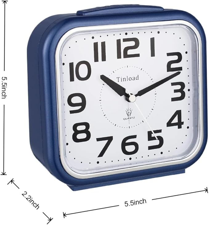 5.5" Large Analog Alarm Clock Silent Non Ticking, Gentle Wake, Beep Sounds, Increasing Volume, Battery Operated Snooze and Manual Light, Easy Set, Blue