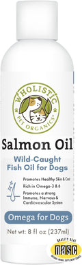 Wholistic Pet Organics Salmon Oil: Deep Sea Wild Alaskan Salmon Oil for Dogs and Cats - Natural Omega 3 Dog Fish Oil Supplement with EPA and DHA for Skin, Coat, Heart and Nervous System Health