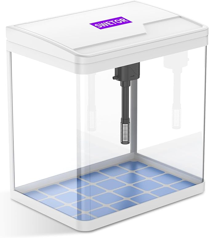 2 Gallon Betta Fish Tank Starter Kit, Self-Cleaning Aquarium with Built-in Filter and LED Light