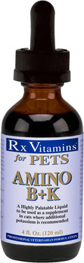 Rx Vitamins Amino B+K Supplement for Cats - Extra Potassium & B-Complex Vitamins - Hypoallergenic - 4 oz Highly Palatable Liquid