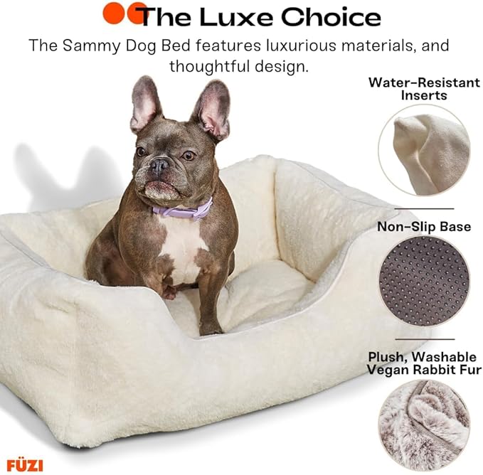 FUZI Luxury Dog Bed with Extra Cover for Small Dogs, Washable Pet Couch, Pet Bed with Sides, Non-Slip Bottom, Soft & Durable Calming Dog Bed, Faux Rabbit Fur, Small 25.1x16.75x9.5 Light Brown