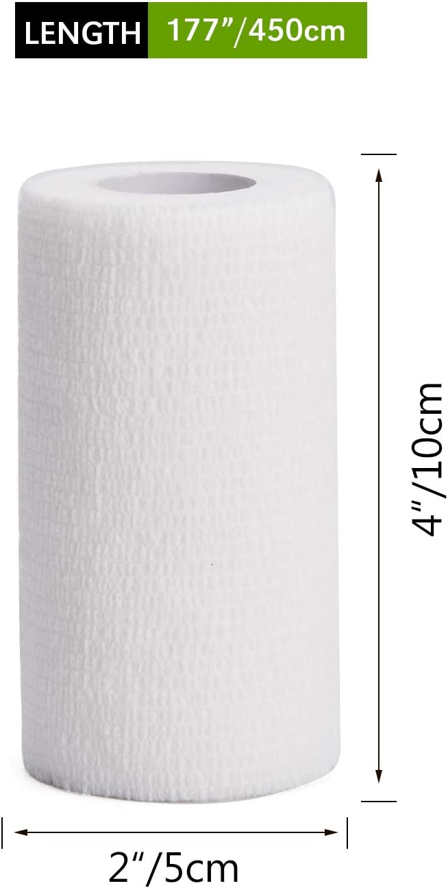 TOBWOLF 12PCS Self Adhering Bandage, 4" x5yd / 10cmx4.5m Cohesive Elastic Bandage Wrap Gauze Roll, Breathable Sports Tape, Medical Wrap for Wrist Ankle Knee Leg Sprains Swelling - White