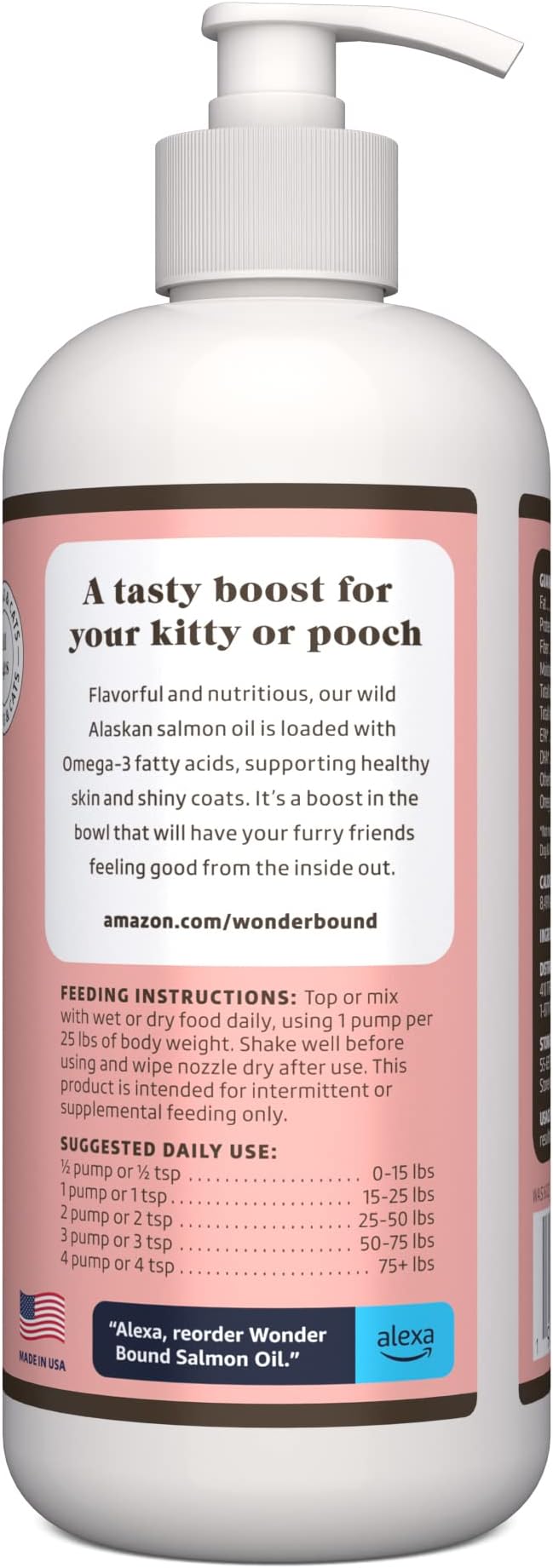 Amazon Brand - Wonder Bound Wild Alaskan Salmon Oil - Skin and Coat Support, Omega 3 Supplement for Dog and Cat , 16 fl oz