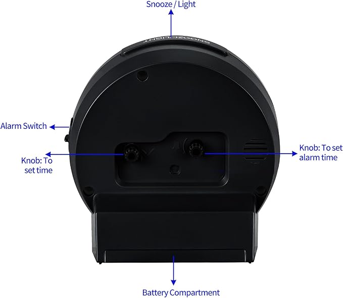 4.3" Retro Analog Alarm Clock, Vintage Decor, No Ticking Silent, Easy to Set, Gradual Rise Alarm, On/Off Switch on Side, Gentle Wake, Snooze, Lighted on Demand, Battery Operated, Retro Black