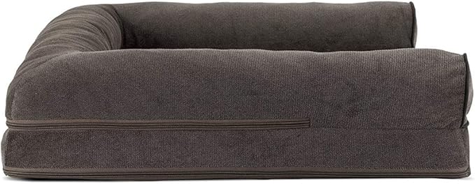 Furhaven Orthopedic Dog Bed for Large/Medium Dogs w/ Removable Bolsters & Washable Cover, For Dogs Up to 55 lbs - Sherpa & Chenille Sofa - Coffee, Large