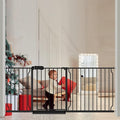 Extra Wide Baby Gate 71.6-76.37 Inch Black, Walk Through Pressure Mounted No Drill Long Large Tension Metal Gate for Dog and Toddler