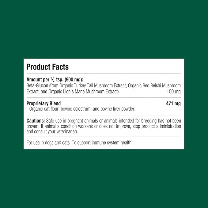 Standard Process Mushroom Complex for Dogs & Cats - Immune Support Supplement with Bovine Colostrum - Lion's Mane Extract Powder for Dog & Cat Immune Support - Essential Aid for Pet Health - 2.92 oz