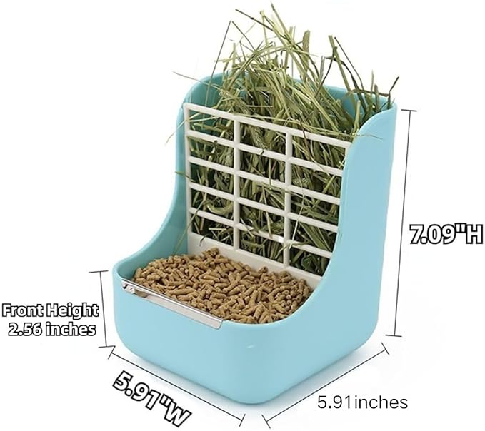 2 in 1 Food Hay Feeder for Guinea Pig, Rabbit Feeder, Indoor Hay Feeder for Guinea Pig, Rabbit, Chinchilla, Feed Bowls Use for Grass & Food (Blue)