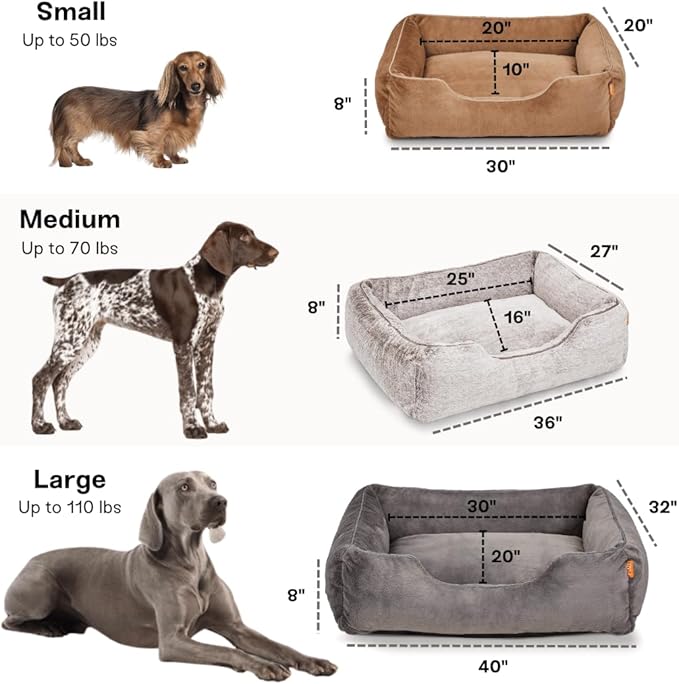 FUZI Luxury Aesthetic Dog Bed for Large Dogs with Washable Cover, Pet Couch, Pet Bed with Sides, Non-Slip Bottom, Soft and Durable Calming Dog Bed, Faux Rabbit Fur, Large 31.75x23.6x9.5 Light Brown