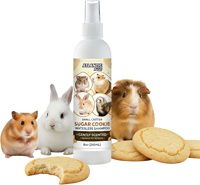 Waterless Shampoo for Small Critters - 8oz Cruelty Free Dry Shampoo - No Rinse for Pet Ferrets, Guinea Pigs, Hedgehogs, Sugar Gliders, Rabbits & Hamsters (8 oz, Sugar Cookie Lightly Scented)