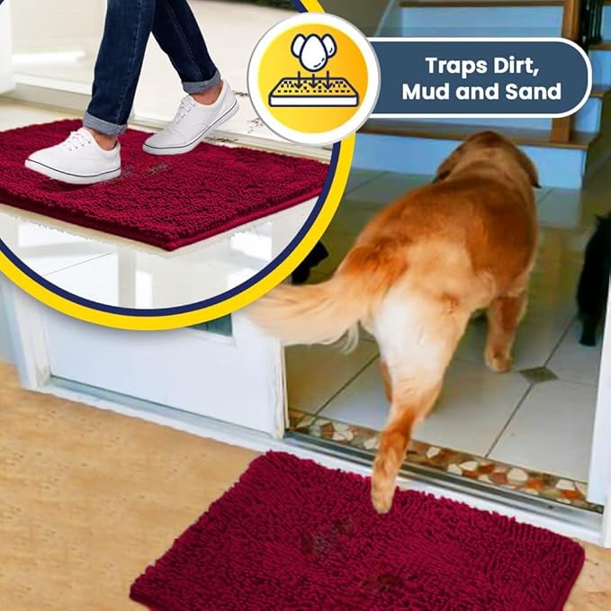 Muddy Mat® Original Dog Door Mat for Muddy Paws, Super Absorbent Microfiber, Non-Slip Washable Pet Rug, Quick Dry Chenille Entryway Carpet, Machine Washable Indoor Outdoor mat, Maroon 18"x28"