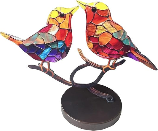 2Birds on a Branch, Metal Desktop Plane Shape Decorations, Home Bird Decorations for Office, Window, Aviary, Garden, Gifts for Bird Lovers, Boxed Set.