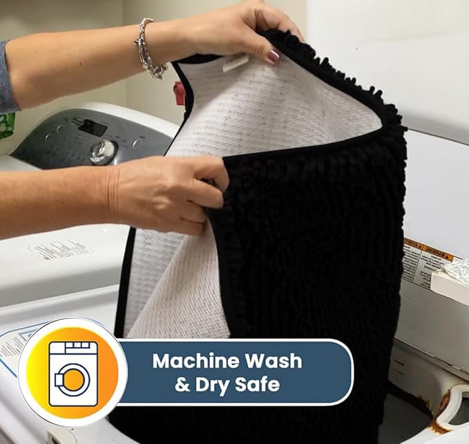 Muddy Mat® Original Dog Door Mat for Muddy Paws, Super Absorbent Microfiber, Non-Slip Washable Pet Rug, Quick Dry Chenille Entryway Carpet, Machine Washable Indoor Outdoor mat, Black 24"x96"