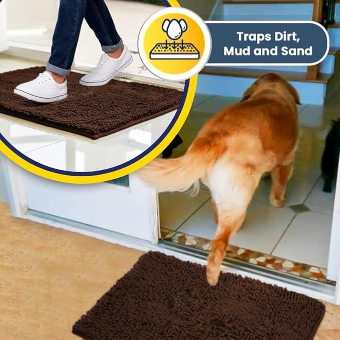 Muddy Mat® Original Dog Door Mat for Muddy Paws, Super Absorbent Microfiber, Non-Slip Washable Pet Rug, Quick Dry Chenille Entryway Carpet, Machine Washable Indoor Outdoor mat, Brown 24"x120"