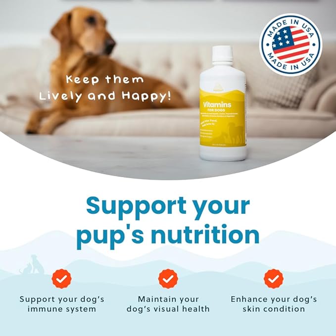Liquid Multivitamin for Dogs with Probiotics, 8 in 1 Vitamins for Immune Support, Energy & Digestion, High Absorption Liquid Dog Supplement, Made in USA, 32 oz