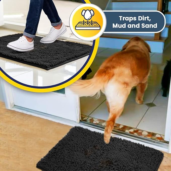 Muddy Mat® Original Dog Door Mat for Muddy Paws, Super Absorbent Microfiber, Non-Slip Washable Pet Rug, Quick Dry Chenille Entryway Carpet, Machine Washable Indoor Outdoor mat, Charcoal 18"x28"