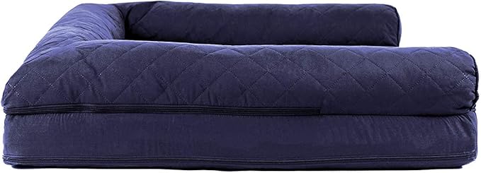 Furhaven Cooling Gel Dog Bed for Large Dogs w/ Removable Bolsters & Washable Cover, For Dogs Up to 95 lbs - Quilted Sofa - Navy (Blue), Jumbo/XL