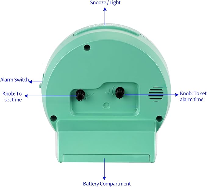 4.3" Retro Analog Alarm Clock, Vintage Decor, No Ticking Silent, Easy to Set, Gradual Rise Alarm, On/Off Switch on Side, Gentle Wake, Snooze, Lighted on Demand, Battery Operated, Retro Green