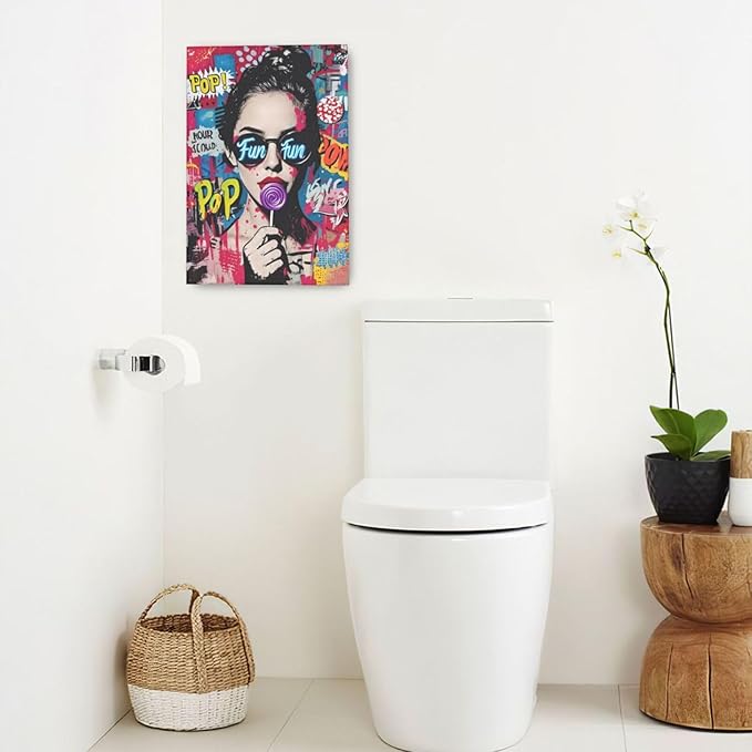 Fashion Women Wall Art Glam Modern Artwork for Girls Banksy Street Graffiti Pop Art Canvas Pictures Painting Print Framed Decorations Gifts for Bedroom Living Room Office 16"x24"