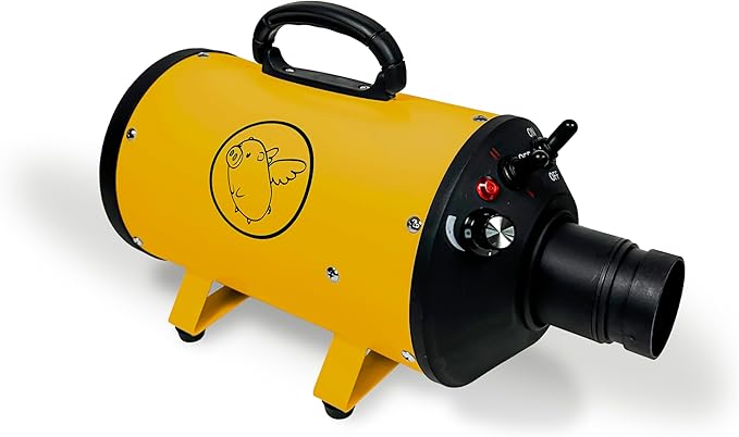Flying Pig High Velocity Dog Pet Grooming Dryer w/Heater (Flying One, Yellow w/Black Logo)