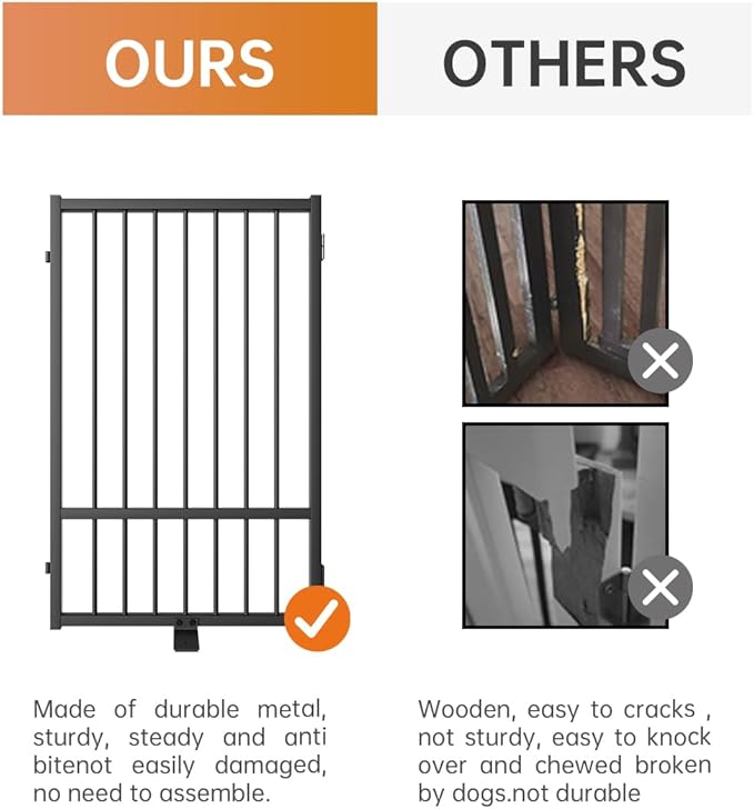 Full Metal Freestanding Dog Gate with Door, 36''Height Foldable Pet Dog Fence for Indoor & Outdoor, 2 Panels Extra Wide Free Standing TallDog Gates for Doorways,House,Stairs,Porch,Deck,Yard