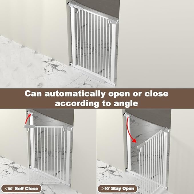 41" Extra Tall Cat Gate for Doorway, 29.6-32.5''W Metal Pet Baby Safe Gate, Extra Wide Pressure Mounted Baby Gate, No Drilling Cat Fence Indoor, Tall Dog Gate, White