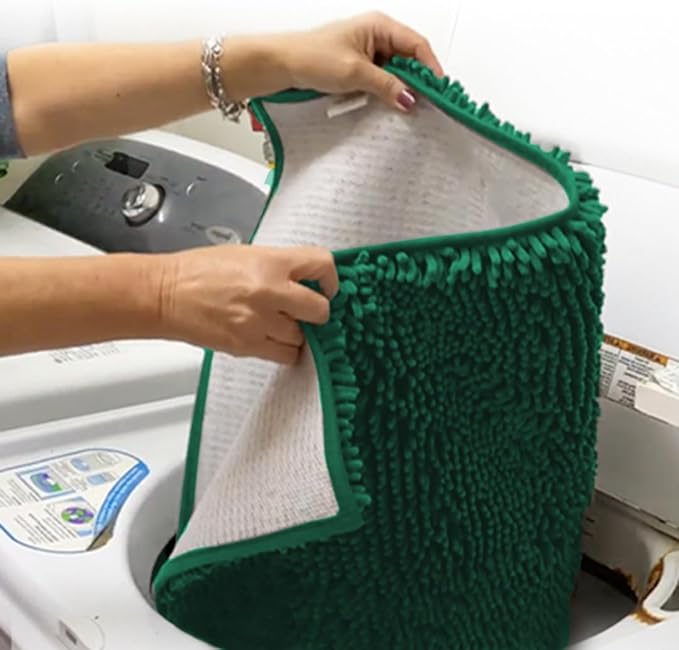 Muddy Mat® AS-SEEN-ON-TV Highly Absorbent Microfiber Dog Door Mat and Pet Rug, Non Slip Thick Washable Area and Bath Mat Soft Chenille for Kitchen Bathroom Bedroom and Indoor- Dark Green Large 35"X24"