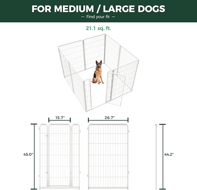 FXW Homeplus Unleashed Indoor Dog Playpen - Stress-Free and Safe Play, Heavy Duty 45 Inch 8 Wire Panels Dog Pen for Large Dogs, White│Patented