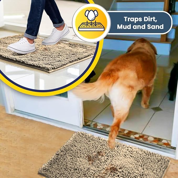 Muddy Mat® Original Dog Door Mat for Muddy Paws, Super Absorbent Microfiber, Non-Slip Washable Pet Rug, Quick Dry Chenille Entryway Carpet, Machine Washable Indoor Outdoor mat, Beige 24"x120"