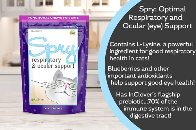 Spry Daily Respiratory and Ocular Support Soft Chews for Cats, with L-Lysine, Superfoods, and Prebiotics for a Strong Immune System, 2.1 oz. (60 count)