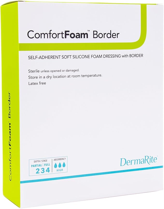 DermaRite's ComfortFoam Border, Foam Wound Dressing - Flexible and Soft Silicone (6 X 8 Inch (5 Count))