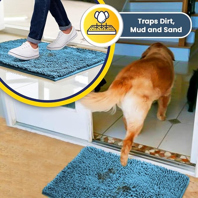 Muddy Mat® Original Dog Door Mat for Muddy Paws, Super Absorbent Microfiber, Non-Slip Washable Pet Rug, Quick Dry Chenille Entryway Carpet, Machine Washable Indoor Outdoor mat, Sky Blue 24"x60"