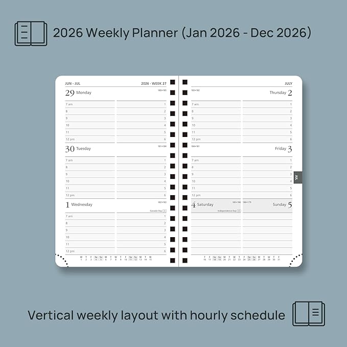 POPRUN Pocket 2026 Planner (Small Size- 4'' x 6.25'') Weekly and Monthly for Purse - Calendar 2026 (Jan. 2026 - Dec.2026) with Soft Cover, Plastic Ruler - Night Sky Blue