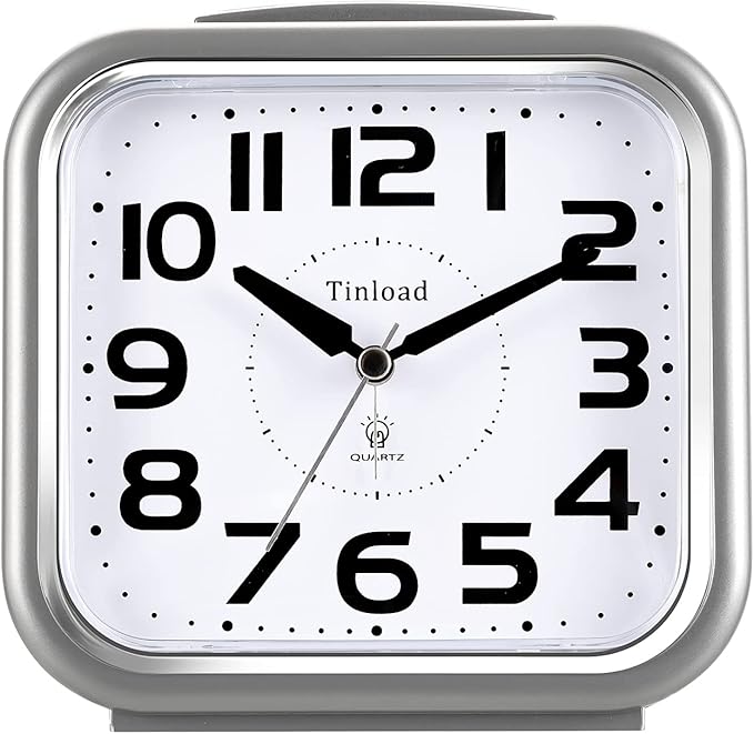 5.5" Large Analog Alarm Clock Silent Non Ticking, Gentle Wake, Beep Sounds, Increasing Volume, Battery Operated Snooze and Manual Light, Easy Set