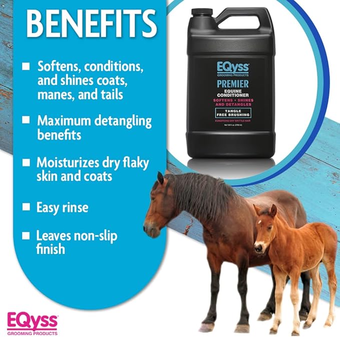 EQyss Premier Equine Conditioner - Moisturize Skin, Detangle Horse's Mane, Tail, & Coat, Add Shine, Tangle-Free Brushing, Minimize Flyaways (128 oz)