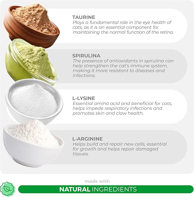 Multivitamin for Cats - 4oz Powder - L-Lysine, Taurine, and Spirulina for Immune Support and Eye Health - Fish Oil & Vitamins for Skin and Heart Health. (for Cats)