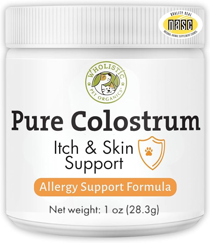 Wholistic Pet Organics Pure Colostrum - 1 Oz - Dog Allergy Relief & Itchy Skin Treatment, Senior Dog Supplements & Immune Support, Licking Paws, Anti Itch for Dogs and Cats